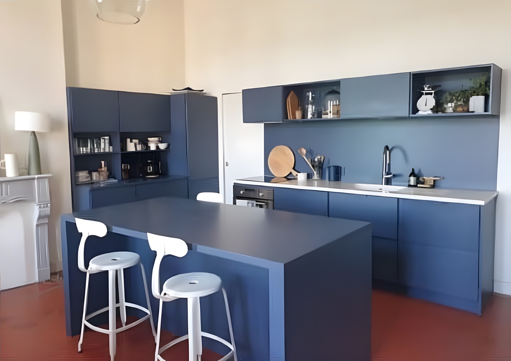 Après : Salle à manger devenue cuisine bleue